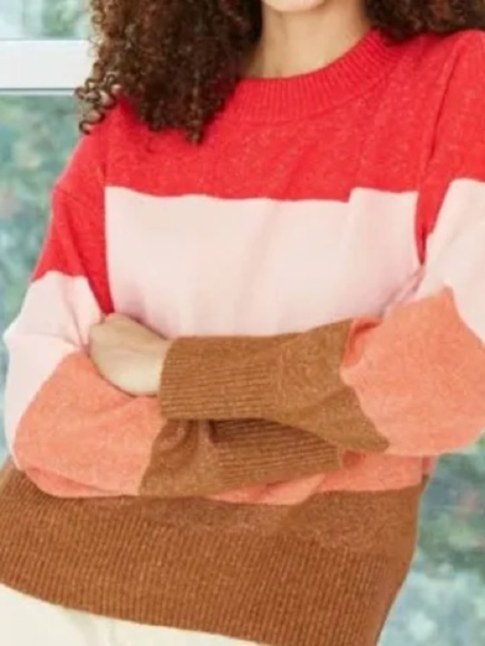 Cozy Colorblock Women's Sweater in Red, Cream, Peach & Olive